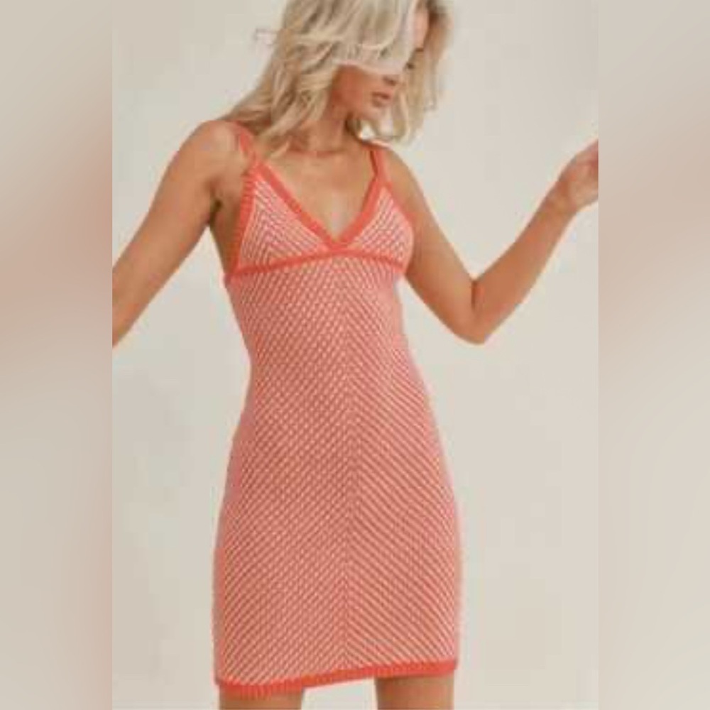 Women's Red and White Sage the Label Knit Mini Dress Size Medium